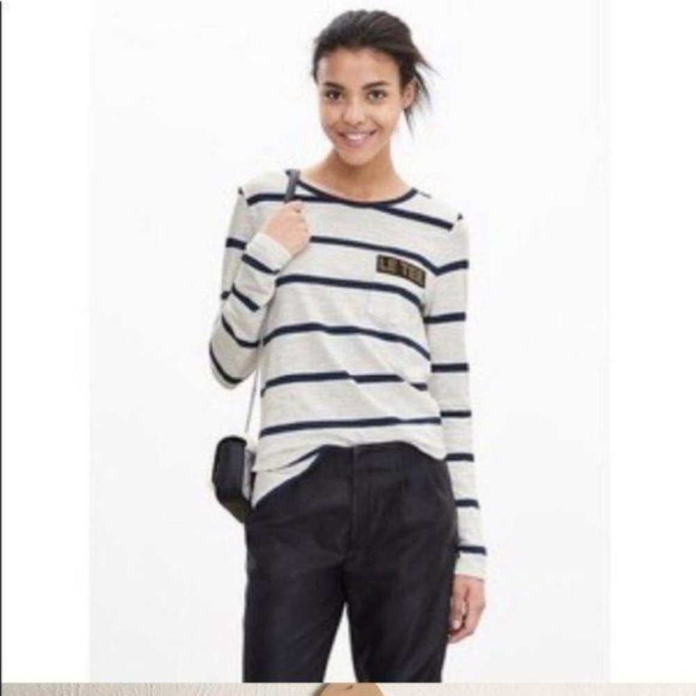 Banana Republic Le Tee Beaded Pocket Striped Tee S